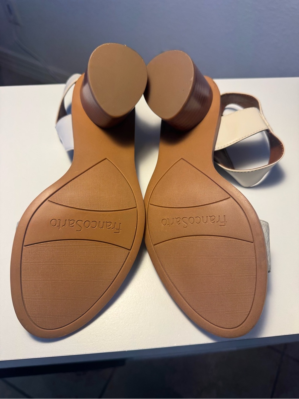 Franco Sarto Cream Block Heel Sandals with Snakeskin Toe - Picture 4 of 4